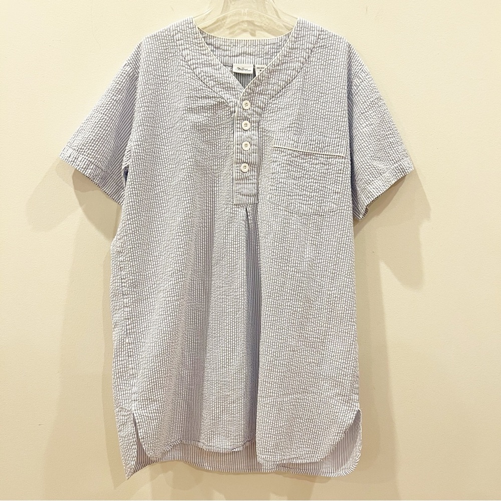 Vermont Country Store Nightgown Women Extra Large Cotton Seersucker Short Sleeve